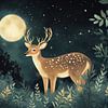 Cerf au clair de lune parmi les feuilles chuchotantes sur Eva Lee