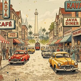 Soerabaja 1940 City Corner Peinture aquarelle sur Artkreator