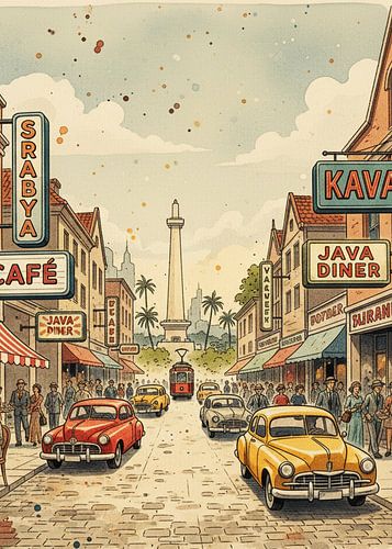 Soerabaja 1940 City Corner Water Color Painting