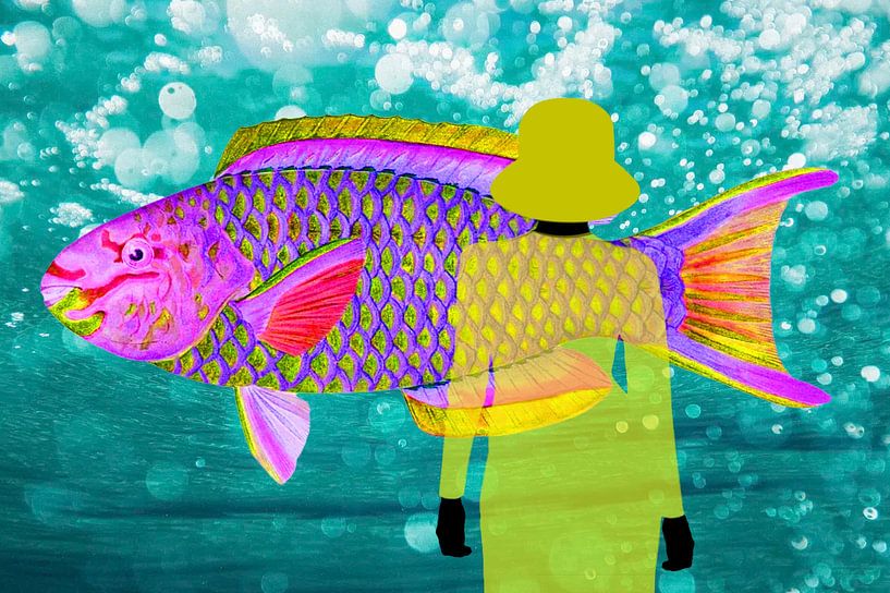 Observer les poissons colorés avec mon chapeau jaune par Brenda Reimers Art