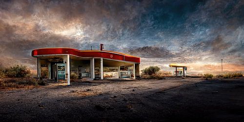 Verlassene Tankstelle aus den fünfziger Jahren an der Route 66 von Harry Anders