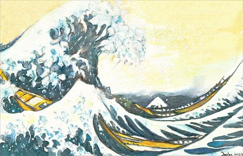 Art japonais / La grande vague, aquarelle peinte à la main.