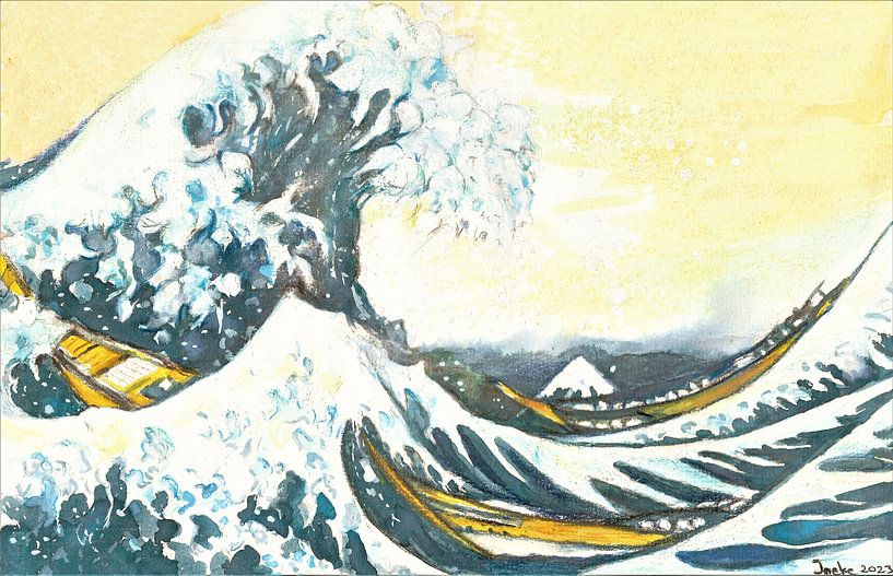 Japanese art / The big wave, hand-painted watercolour. by Ineke de Rijk