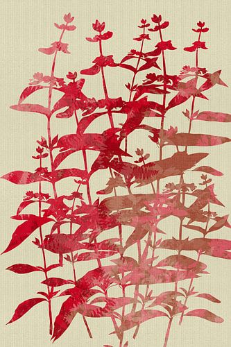 Bladeren in warm rood en bruin op crèmekleurig linnen