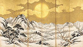 Goldener Mond über verschneiten Bergen von my pixel art