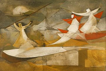 Dynamic abstract painting with cubist figures by Art & Soul Creations