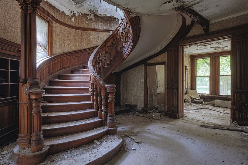 Old wooden staircase in abandoned house by Imperial Art House