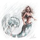 Quadratisches Kunstwerk - Illustration einer Meerjungfrau von Emiel de Lange Miniaturansicht