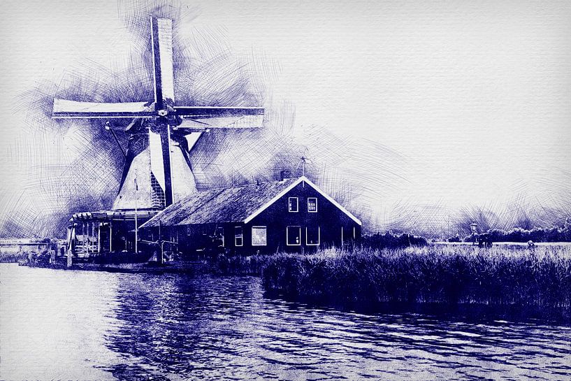 Mill by the water (pen drawing) by Art by Jeronimo