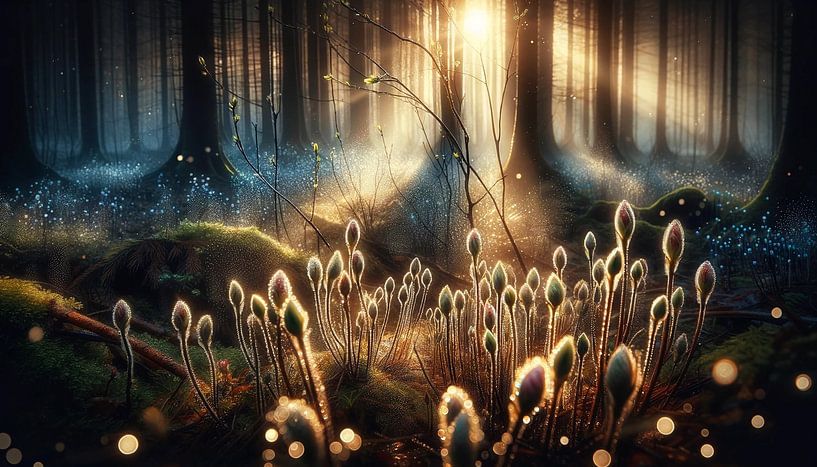 Fairy glitter in the awakening morning forest by artefacti
