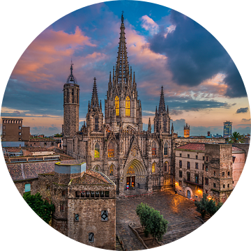 Kathedraal van Barcelona tijdens zonsondergang van Michael Abid