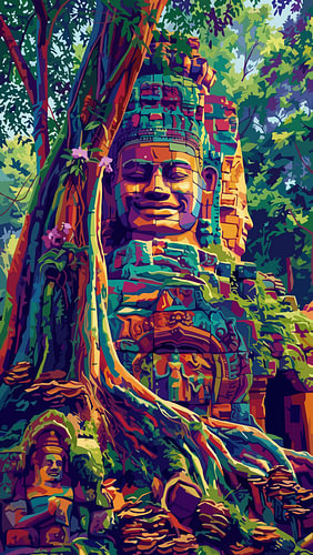 Angkor Wat – WPAP-Pop-Art-Illustration – Metallposter