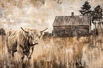 Schotse hooglander en boerderij van Art & Soul Creations