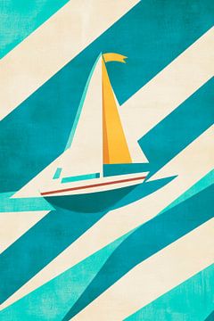 Kleurrijke zeilboottocht op kalm water van Poster Art Shop