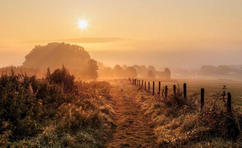 Mistige zonsopkomst bij Epen in Zuid-Limburg van John Kreukniet