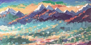 Abstract mountain landscape with wildflowers