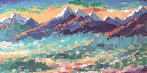 Abstrakte Berglandschaft mit Wildblumen