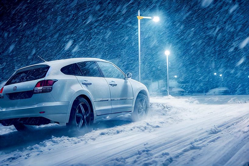 Elektroauto fährt auf Schnee Illustration Wallpaper von Animaflora PicsStock