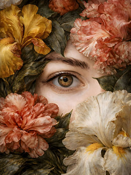Un regard caché parmi les fleurs