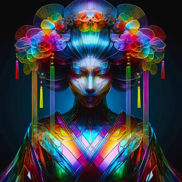 Strahlende Geisha Eleganz in farbigem Glas von A.D. Digital ART