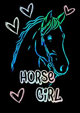 Paardrijdend Meisje Neon Op Zwart van KalliDesignShop