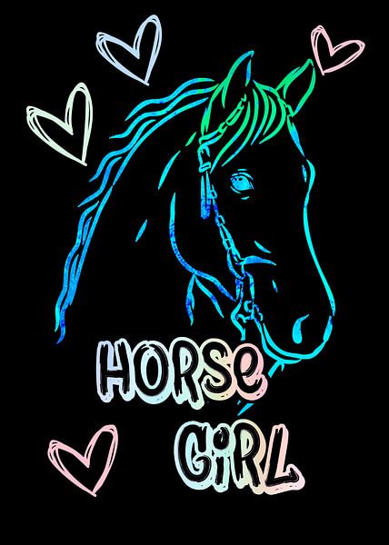 Horse Girl Reiten Pferde neon auf schwarz von KalliDesignShop