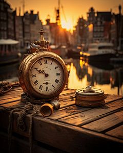 Dekoration im Hafen bei Sonnenuntergang