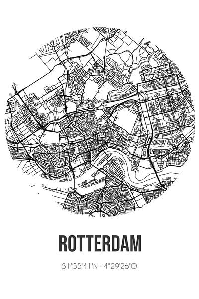Rotterdam (South-Holland) | Map | Black and white by Prints of Place