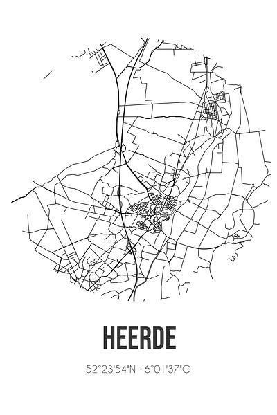 Heerde (Gelderland) | Map | Black and white by Prints of Place
