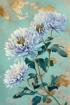 Asters Schilderij | Golden Petal Whispers van I ❤ Bloemen