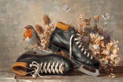 Roodborstje op schaats