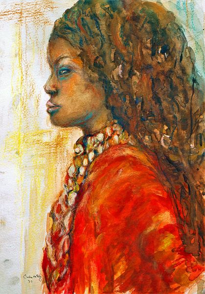 Portret van een jonge elegante Afrikaanse vrouw. van Ineke de Rijk