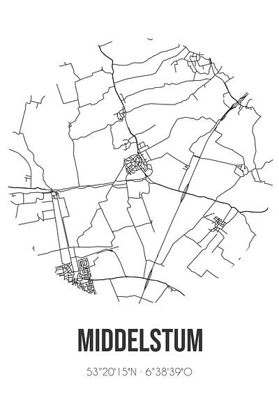 Middelstum (Groningen) | Map | Black and white by Prints of Place