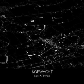Zwart-witte landkaart van Koewacht, Zeeland. van Rezona