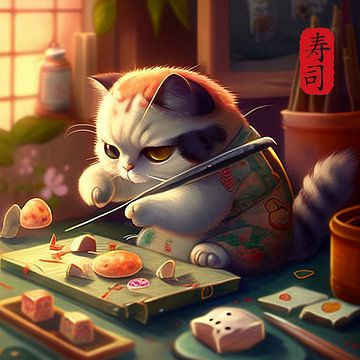 Kat als sushi chef van Jan Bechtum