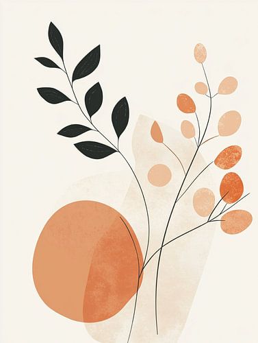 Illustration botanique abstraite mêlant formes géométriques et feuilles