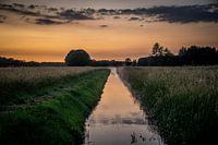 Rivier de Reusel in de avond met dampend water.