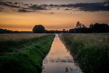 La rivière Reusel le soir avec de l'eau fumante.