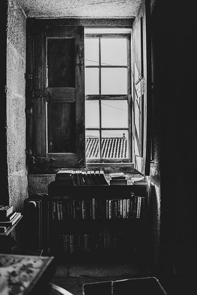 Window with shutters in old building in Portugal by Esther Gerritsen
