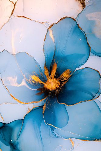 Blauwe abstracte bloem met goud