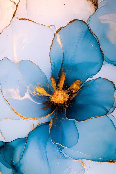 Blue abstract flower with gold by Imperial Art House