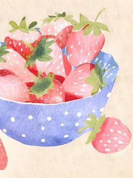 Aardbeien in een paarse kom met stippen van Kim Karol / Ohkimiko