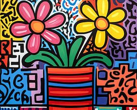 Blume im Glas | Blumen mit Aquarellhintergrund von ARTEO Gemälde