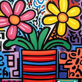 Blume im Glas | Blumen mit Aquarellhintergrund von ARTEO Gemälde