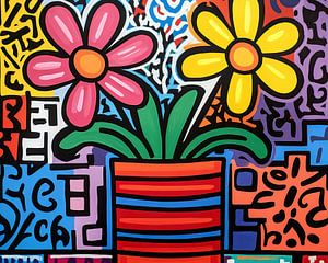Fleur en pot | Fleurs sur fond d'aquarelle