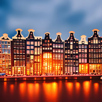 Amsterdamer Grachtenlagerhäuser am Abend
