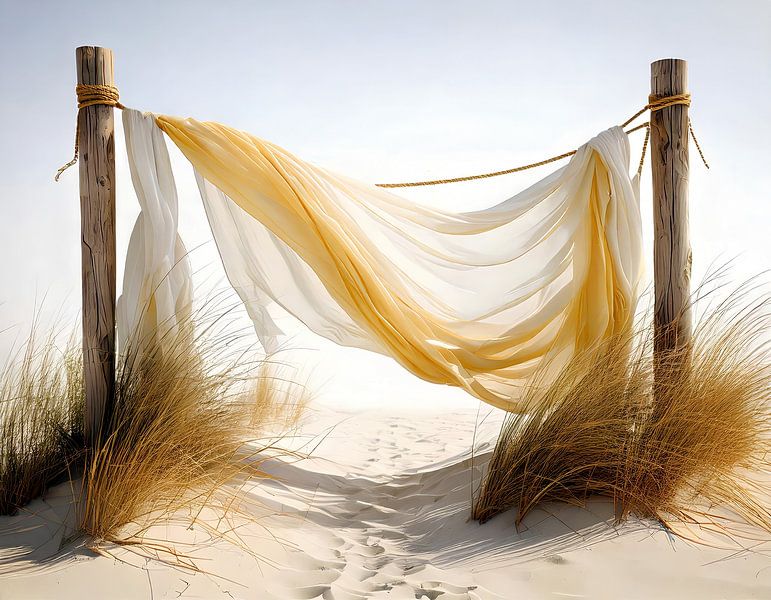 Étendage improbable d'un voilage léger dans les dunes par Martine Affre Eisenlohr