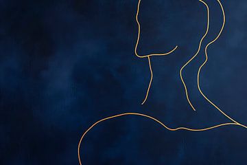 Minimalistisches Profil in Gold auf Blau von Poster Art Shop