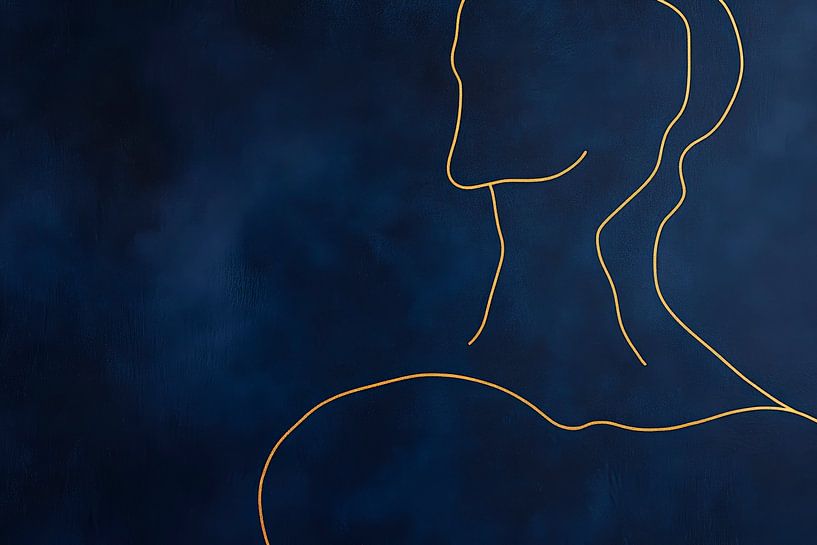 Minimalistisches Profil in Gold auf Blau von Poster Art Shop