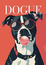 Dog stylish wearing sunglasses blowing pink bubble gum vogue poster by Cross